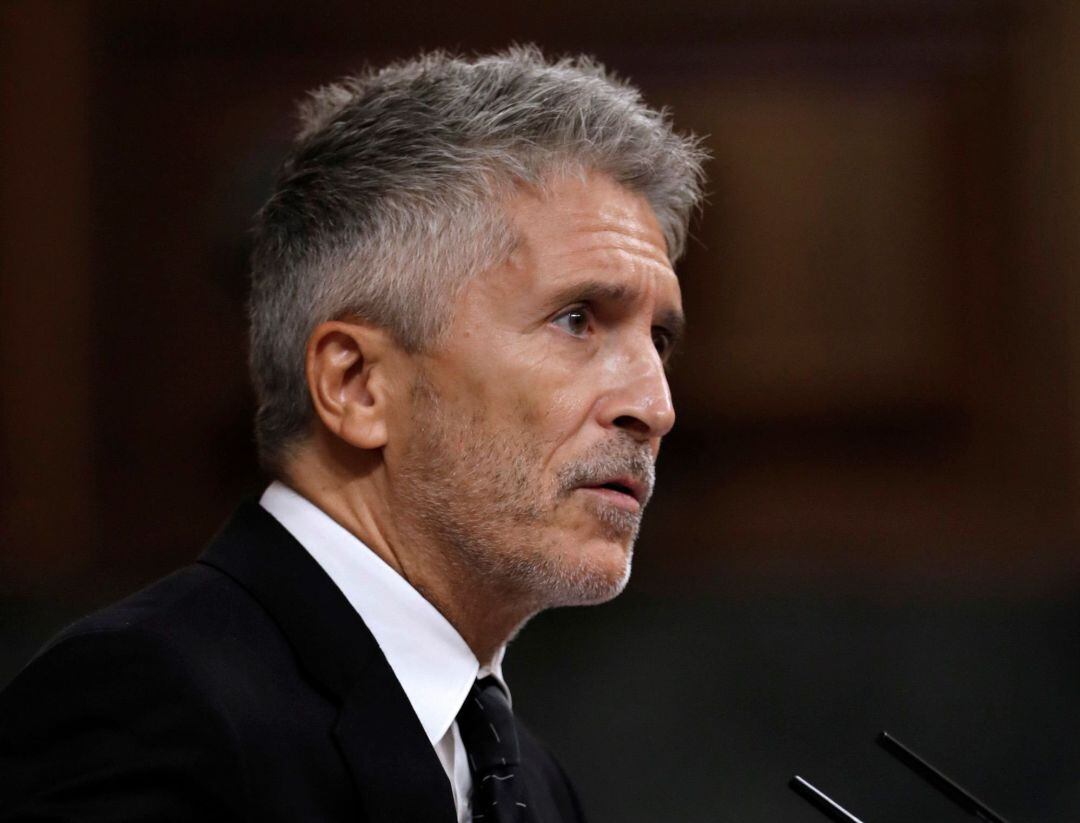 El ministro del Interior, Fernando Grande Marlaska, durante su intervención en la sesión de control al Ejecutivo que se celebra este miércoles en el Congreso