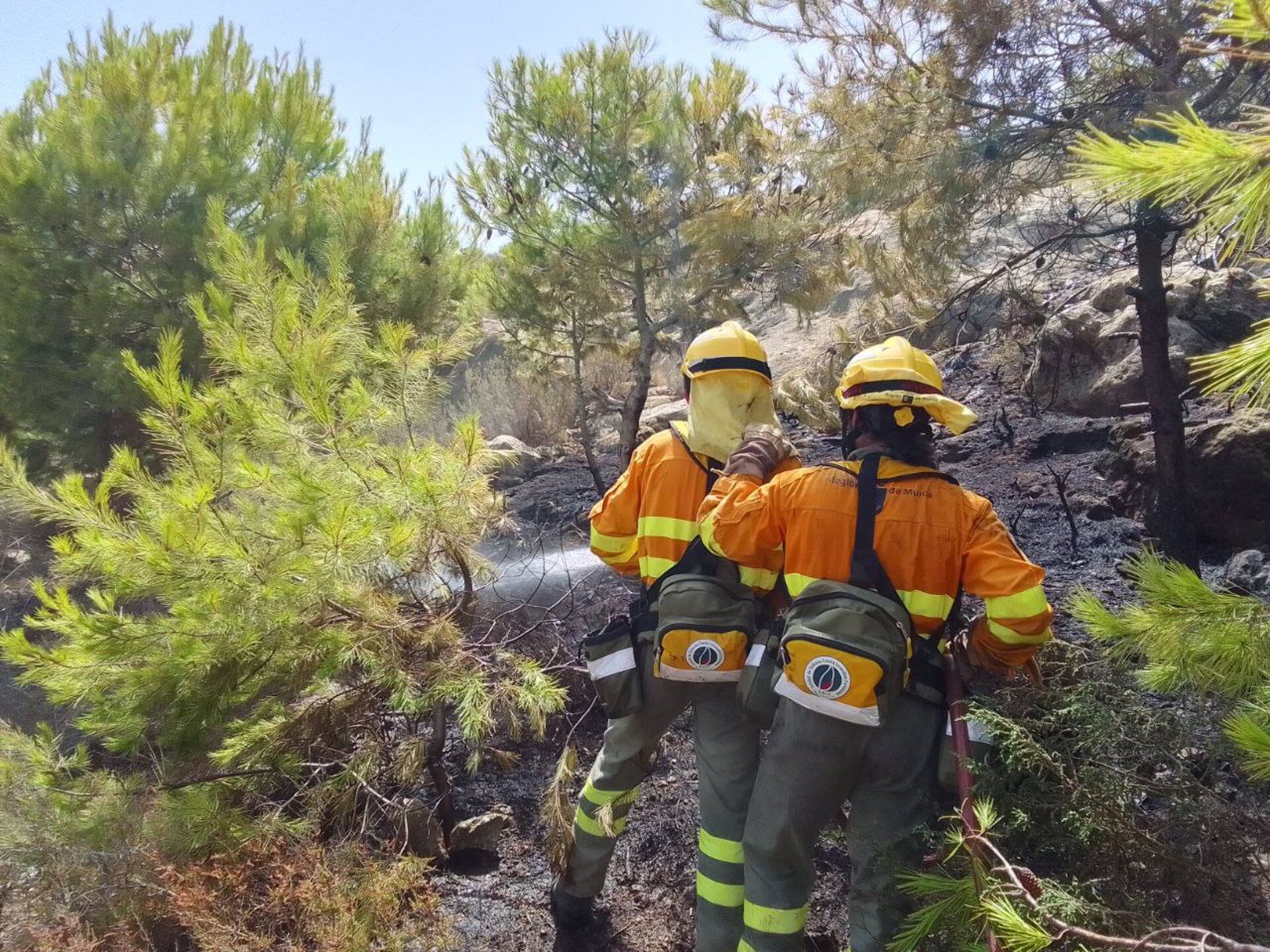 16/08/2023 Dos efectivos del Plan Infomur trabajan en la extinción de un conato de incendio  en Cala Leño, en Mazarrón (Murcia).

Efectivos del Plan Infomur han dado por extinguido el incendio declarado a mediodía en Cala Leño, en Mazarrón (Murcia), que finalmente ha quedado en conato tras calcinar unos 300 metros cuadrados de zona forestal y una veintena de pinos, según han informado fuentes del Centro de Coordinación de Emergencias consultadas por Europa Press.

ESPAÑA EUROPA MURCIA SOCIEDAD
1-1-2 RM
