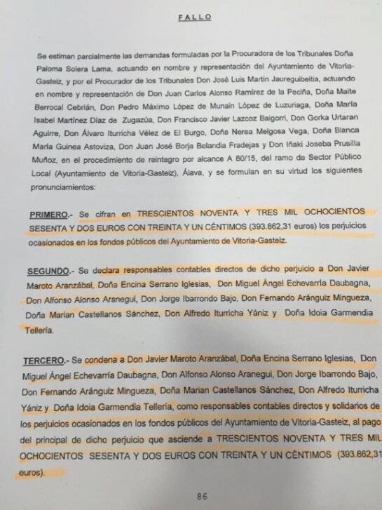 Extracto del fallo del Tribunal de Cuentas.