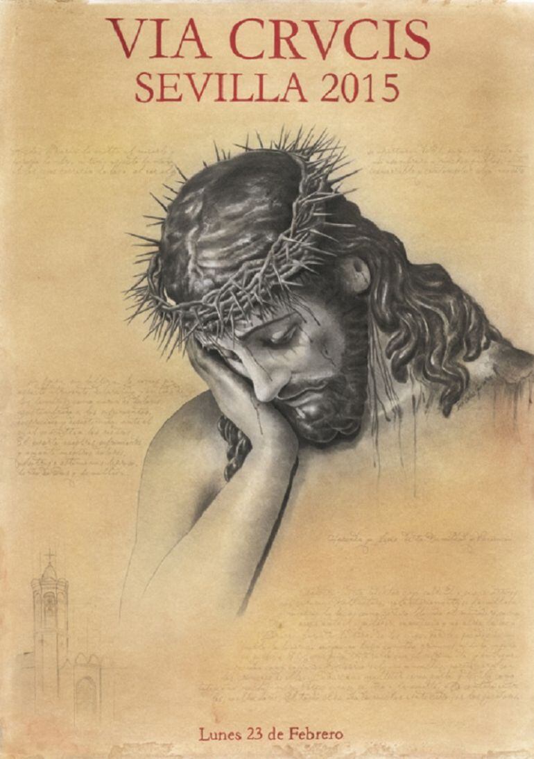 Este es el cartel de José Carlos González para el vía crucis de las cofradías de Sevilla, que presidirá el próximo 23 de febrero en la Catedral el Cristo de la Humildad y Paciencia de la hermandad de la Sagrada Cena