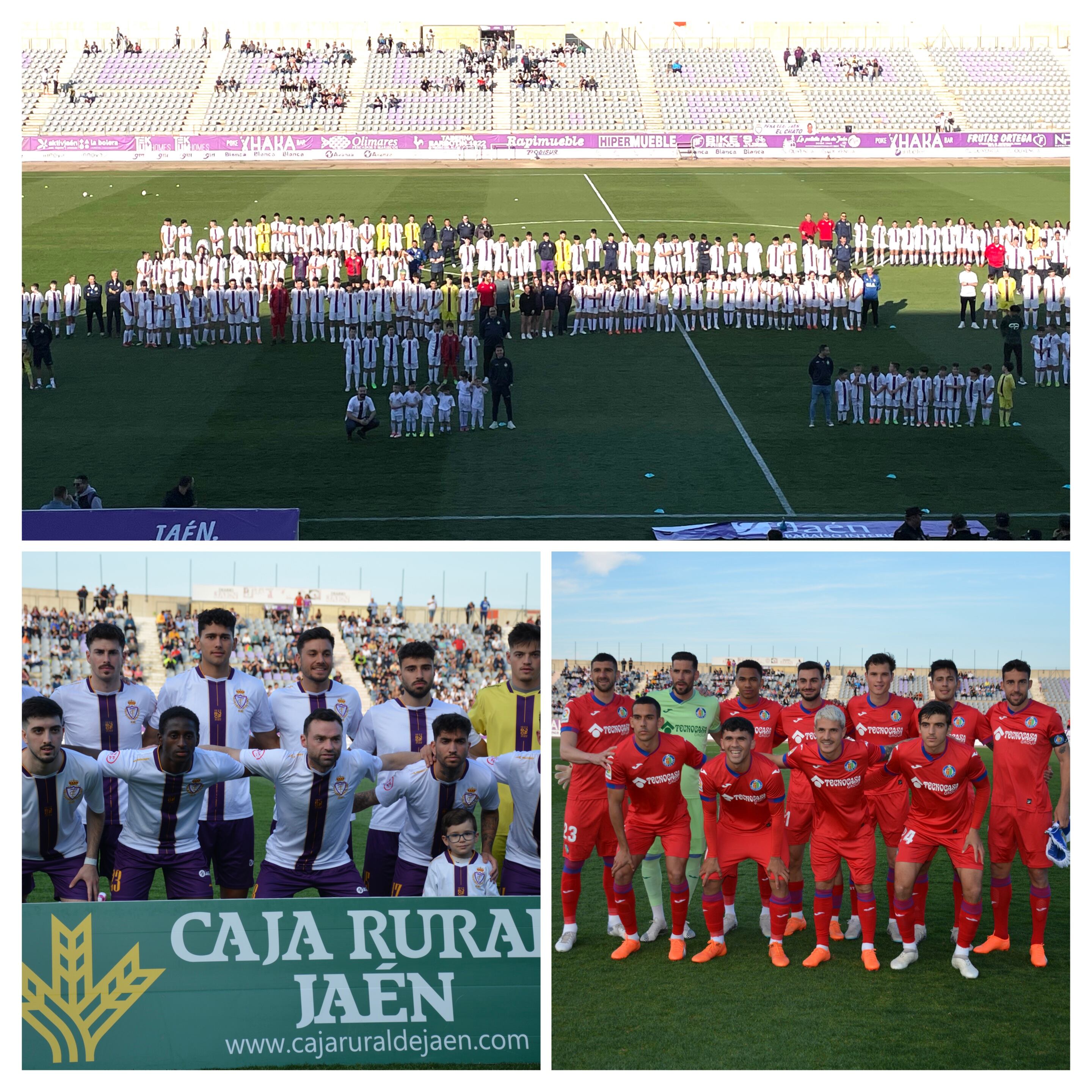 Los 18 equipos base del Real Jaén fueron presentados antes del inicio del choque entre el Real Jaén y el Getafe