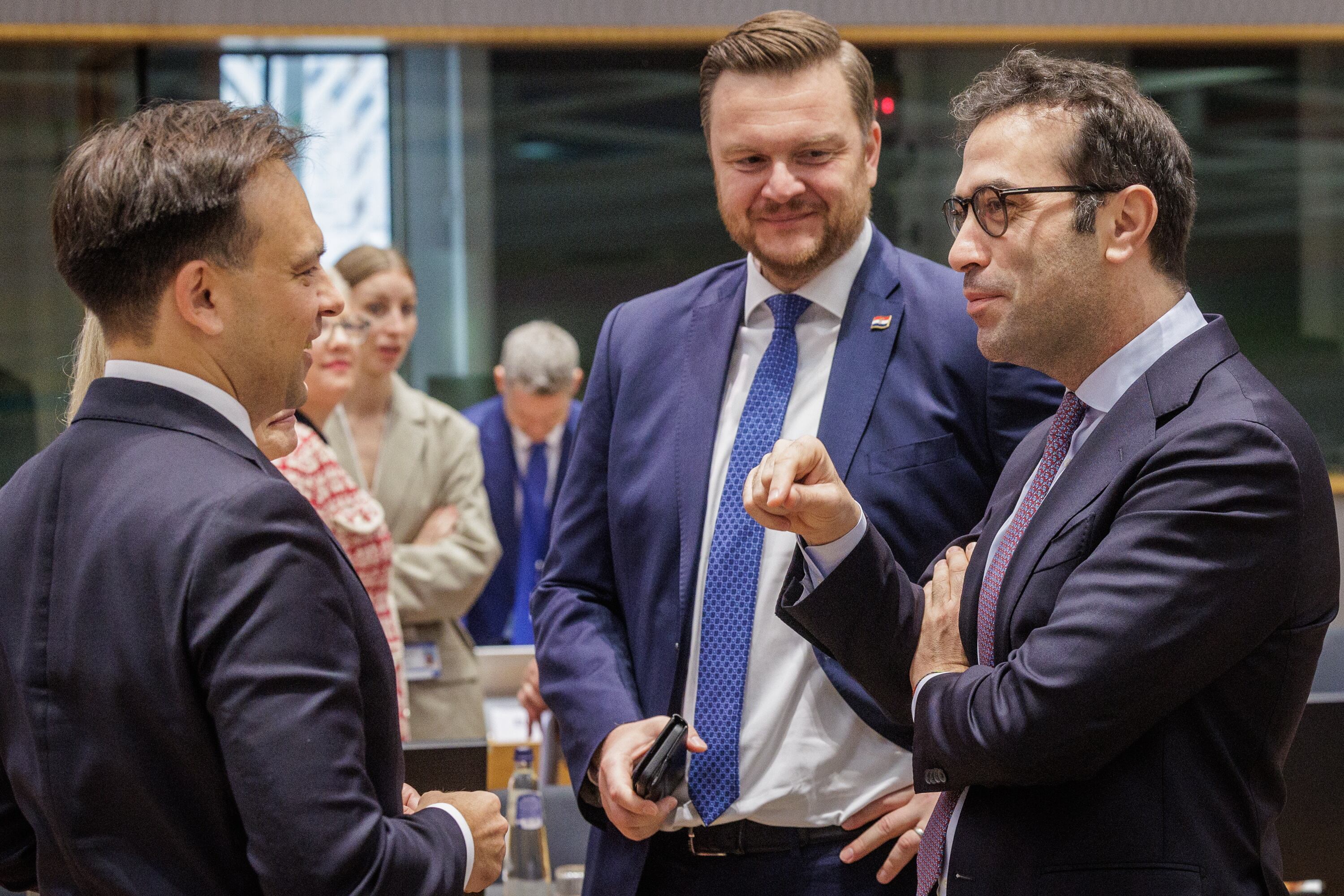 Brussels (Belgium), 08/07/2025.- (L-R) Finance Minister of Poland Andrzej Domanski, Finance Minister of Croatia Marko Primorac, and Spanish Minister of Economy Carlos Cuerpo attend an EU Economic and Financial Affairs Council (ECOFIN) meeting in Brussels, Belgium, 08 July 2025. (Bélgica, Croacia, Polonia, Bruselas) EFE/EPA/OLIVIER MATTHYS