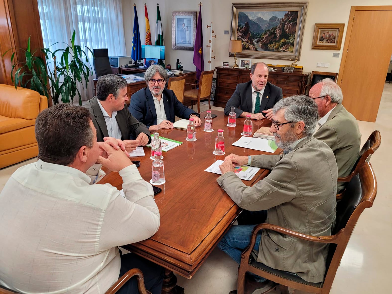 Reunión entre la plataforma que trata de recuperar la candidatura de los Paisajes del Olivar y el rector, Nicolás Ruiz.