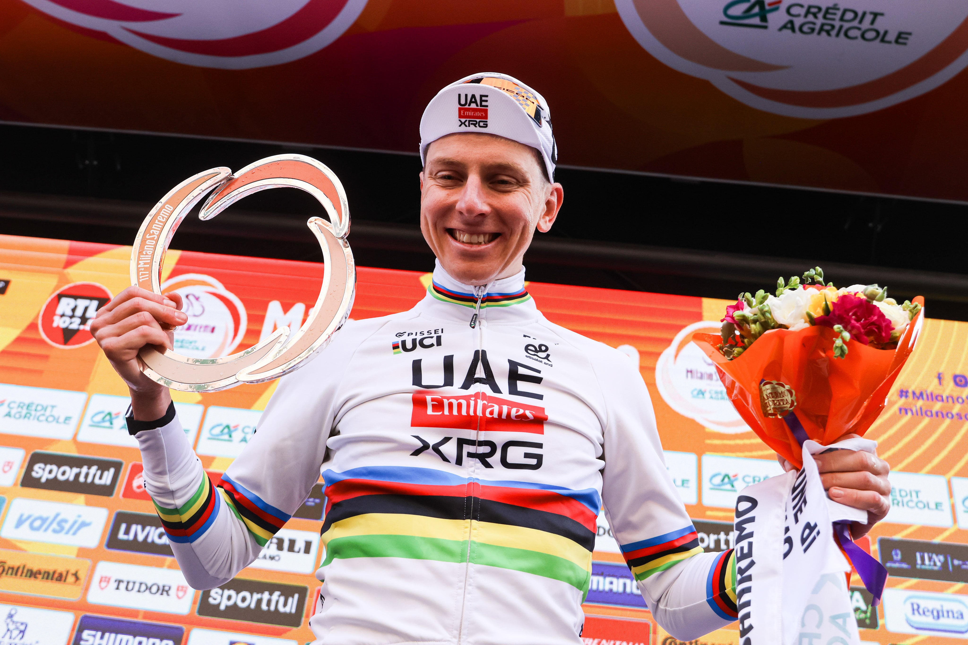 Tadej Pogacar, en el podio de la Milan Sanremo