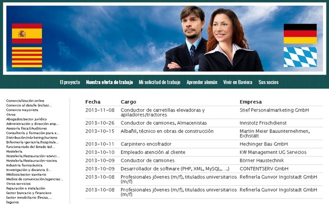 Una imatge del web Europabrücke (Pont Europa) orientat a facilitar una feina a Baviera