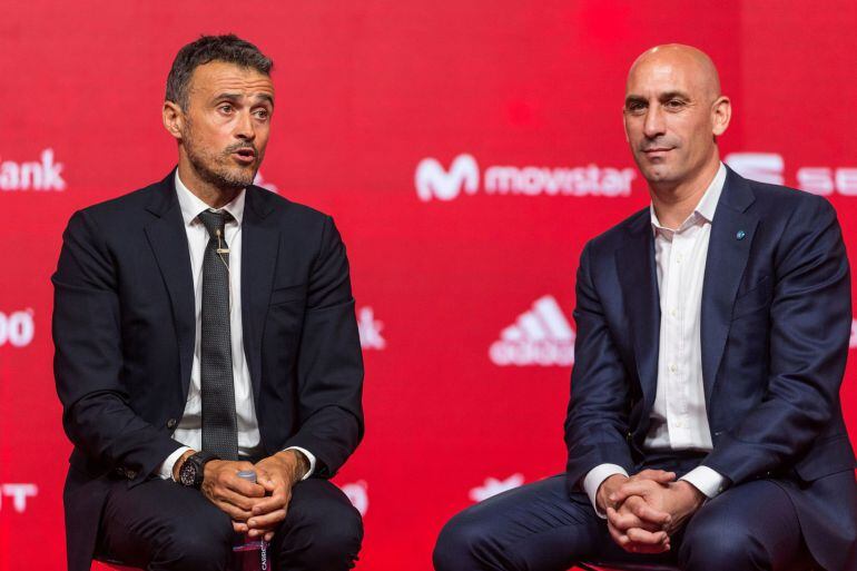 El presidente de la RFEF, Luis Rubiales, durante la presentación de Luis Enrique Martínez