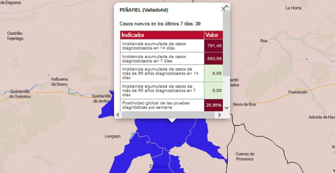 La actualización de datos en el mapa del Servicio de Epidemiología de la Junta.