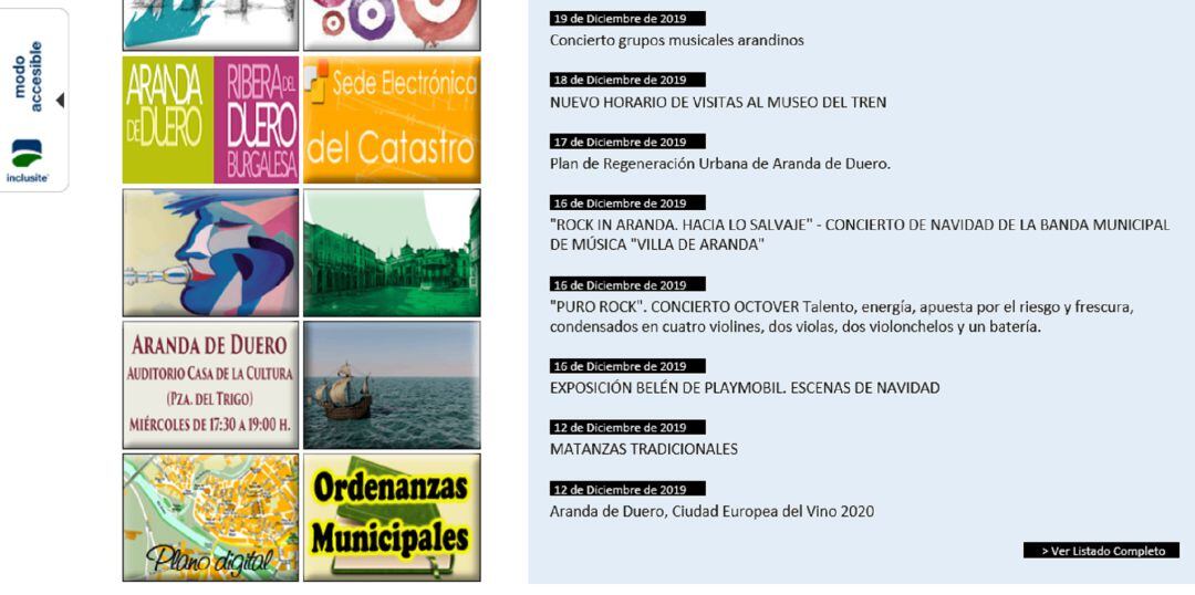 La portada de la página web municipal no ofrece un acceso sencillo a  los contenidos