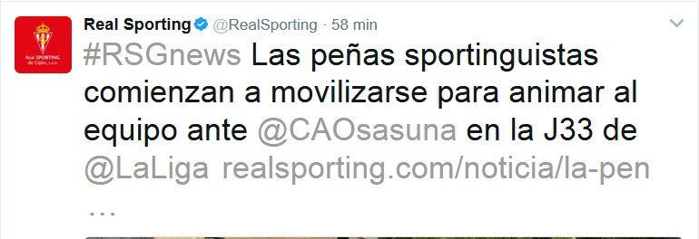 El tuit del Sporting que está siendo objeto de mofas y chistes en las redes sociales