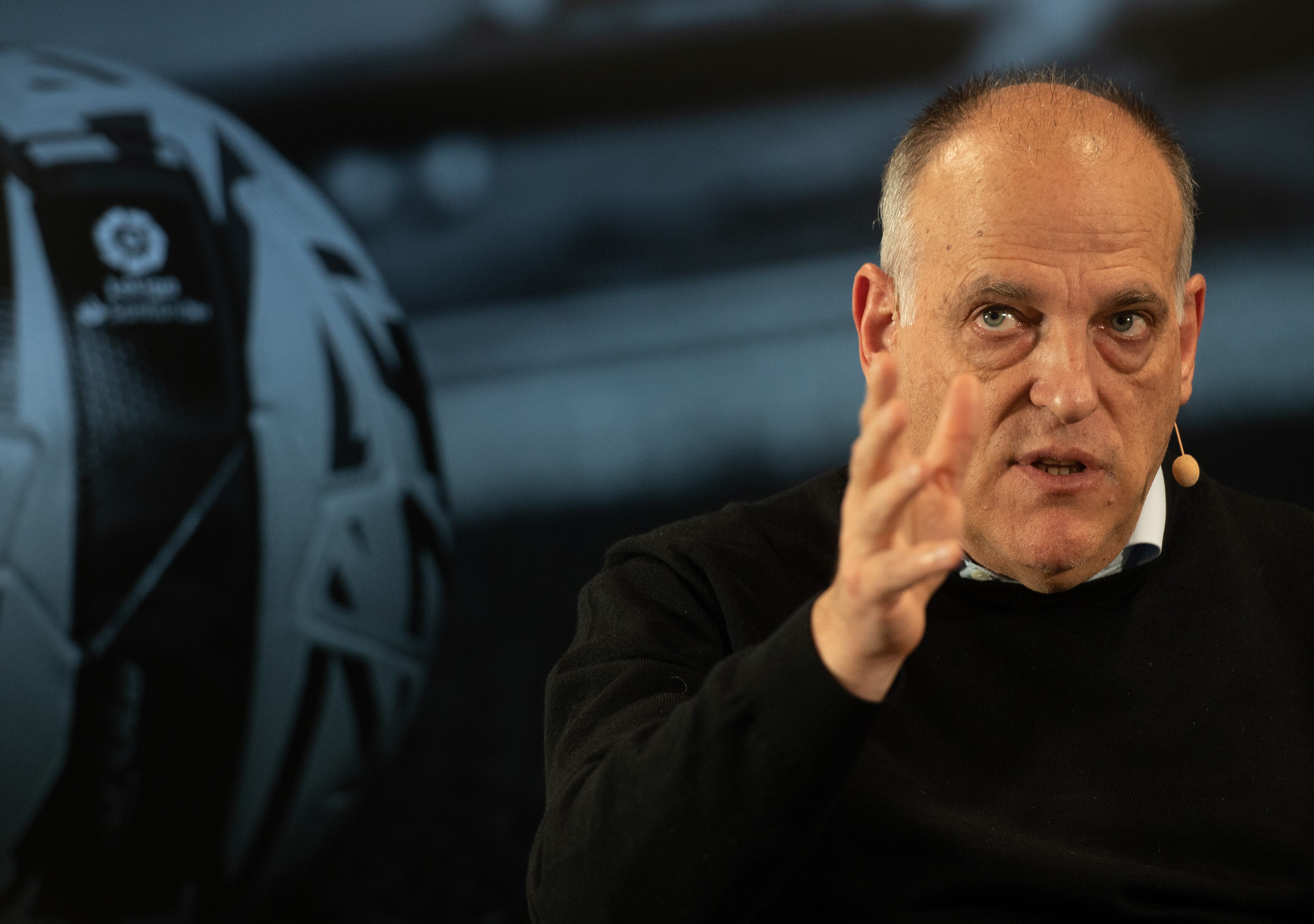 El presidente de la Liga Nacional de Fútbol Profesional (LNFP), Javier Tebas, durante un acto . EFE / Fernando Villar.