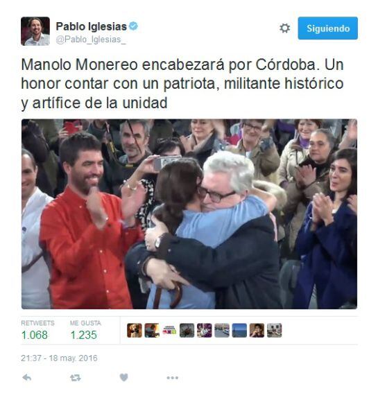 Tweet de Pablo Iglesias