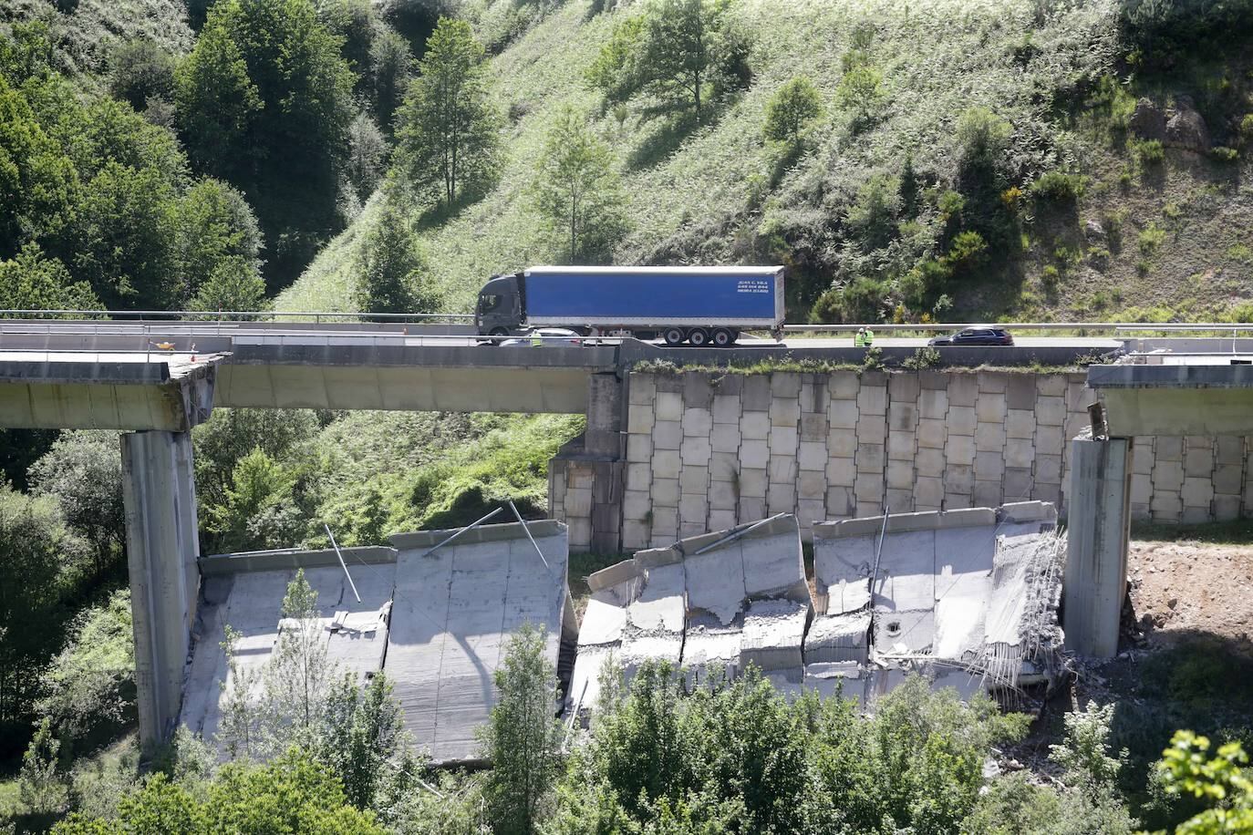 Aspecto del viaducto de la A-6 accidentado