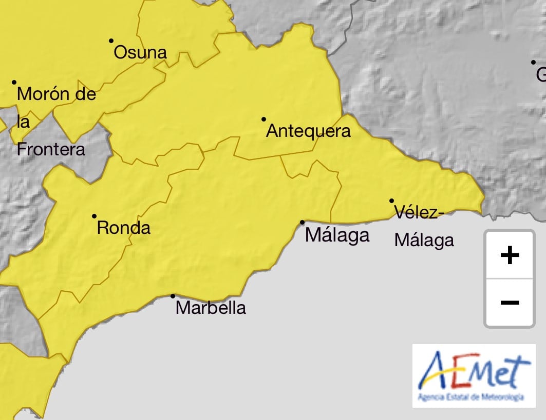 Aviso amarillo por lluvias este sábado en toda Málaga