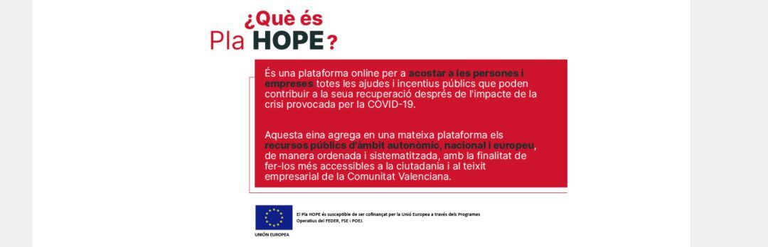 Imagen del cartel anunciador del plan HOPE de la Generalitat Valenciana