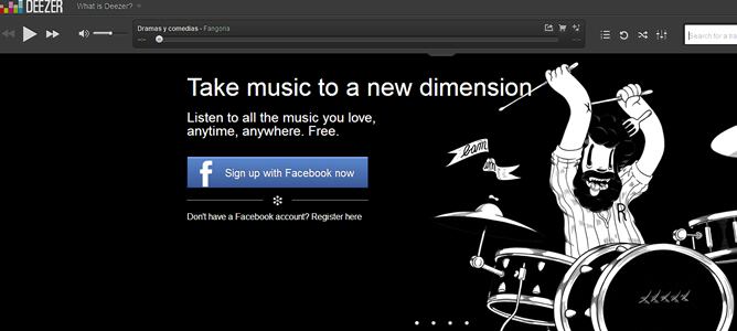 Imagen de la página principal de Deezer