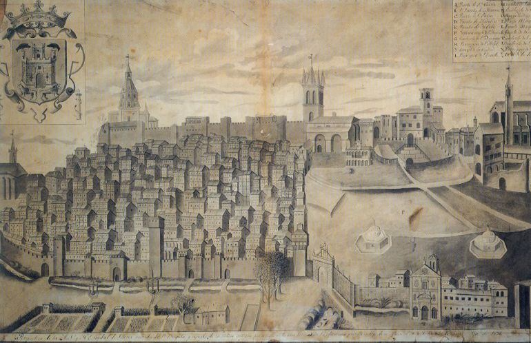 Grabado de Vitorai en la Edad Media, tiempo después del asedio de Castilla