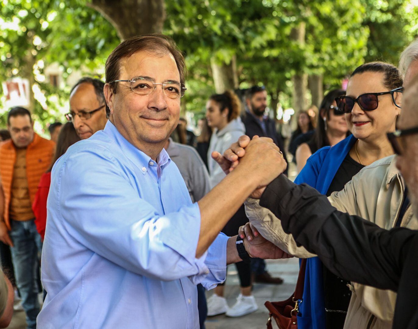 El candidato socialista a la reelección como presidente de la Junta de Extremadura en Hervás