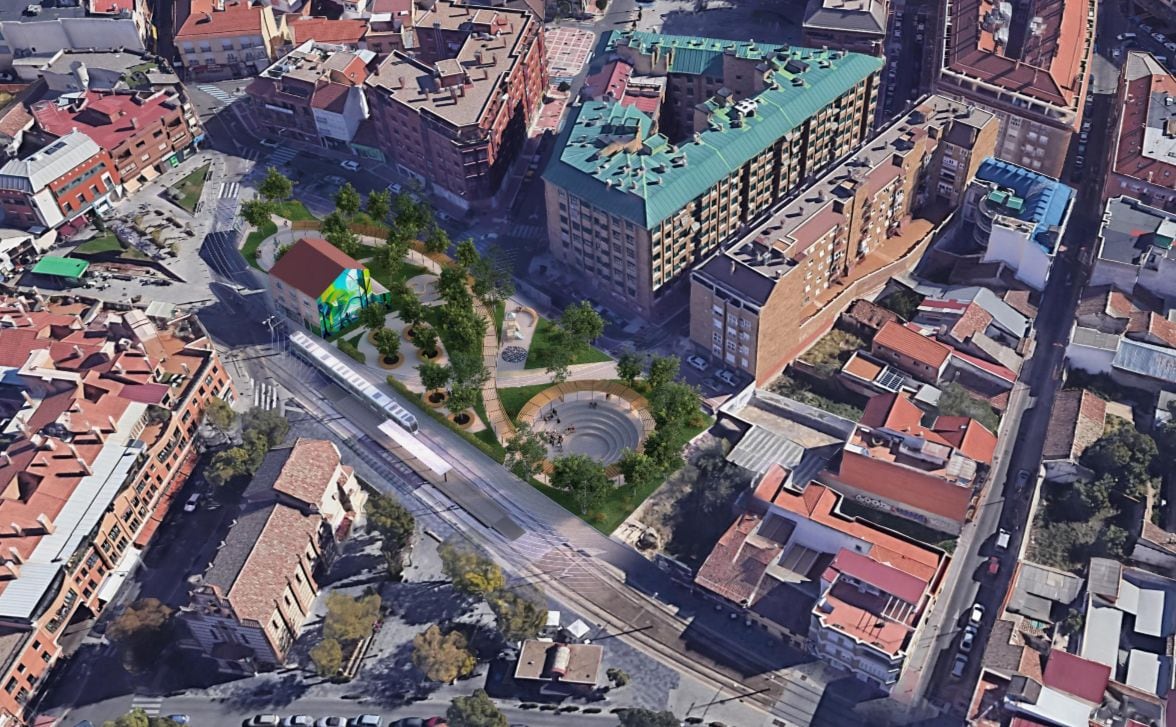 La nueva zona verde estará junto al trazado del tranvía y frente a la iglesia de la Asunción de Parla