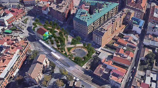 La nueva zona verde estará junto al trazado del tranvía y frente a la iglesia de la Asunción de Parla