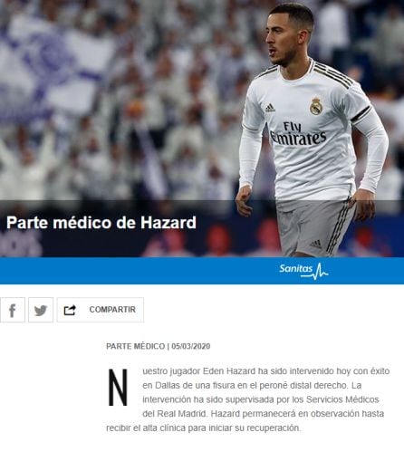 Comunicado del club en la página del Real Madrid