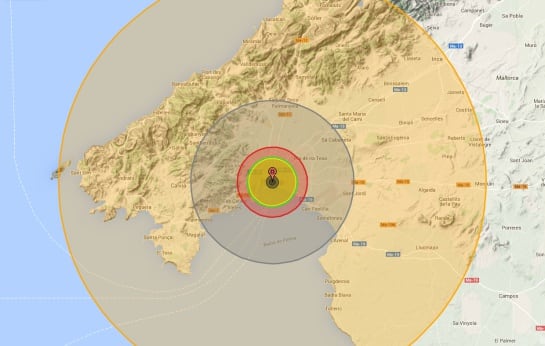 Simulación de una explosión nuclear de 10 megatones sobre Palma.