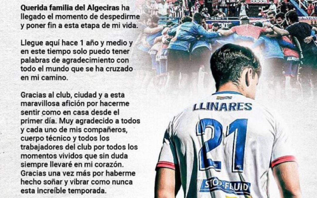 Carta de despedida de Llinares.