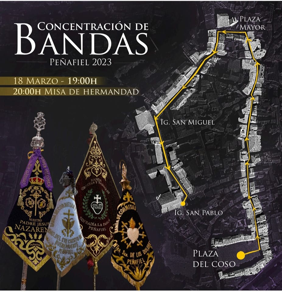 El cartel promocional del pasacalles de las bandas de cornetas y tambores de las hermandades de Peñafiel