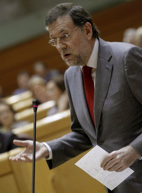 El presidente del Ejecutivo, Mariano Rajoy, durante su intervención en la última sesión de control en el Senado