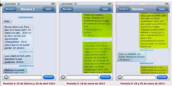 Los supuestos SMS entre Mariano Rajoy y Luis Bárcenas reproducidos por el diario &#039;El Mundo&#039;.