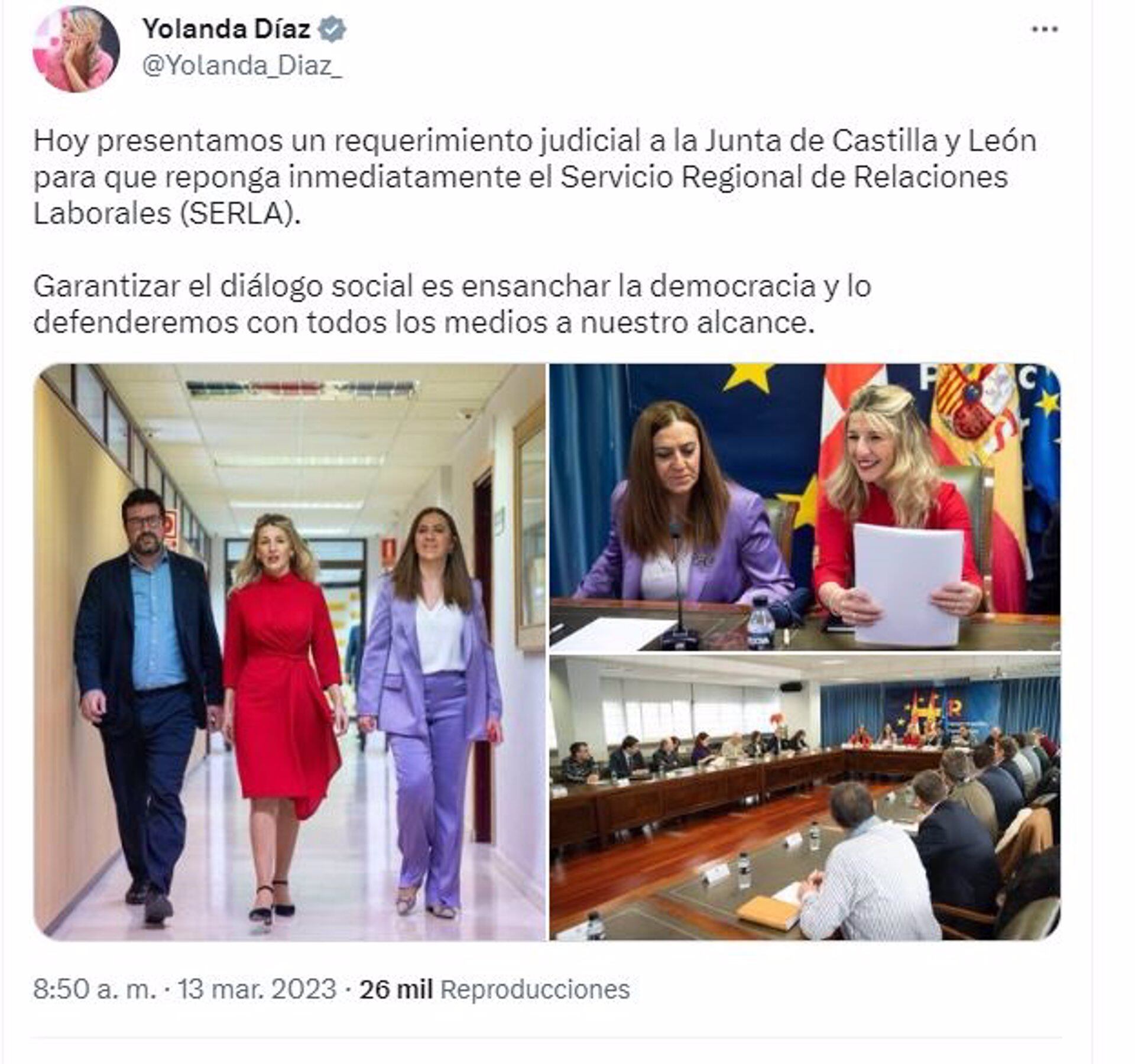 13/03/2023 Captura del tuit publicado por la vicepresidenta segudna del Gobierno.
POLITICA ESPAÑA EUROPA CASTILLA Y LEÓN
