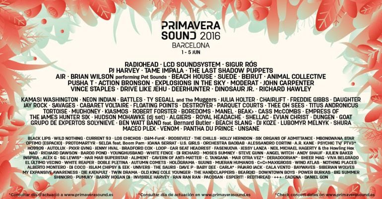 El cartel completo de la edición de este 2016 del Primavera Sound