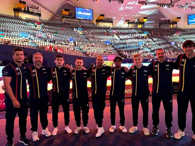 Néstor Abad junto al resto de componentes de la Selección Española en Múnich