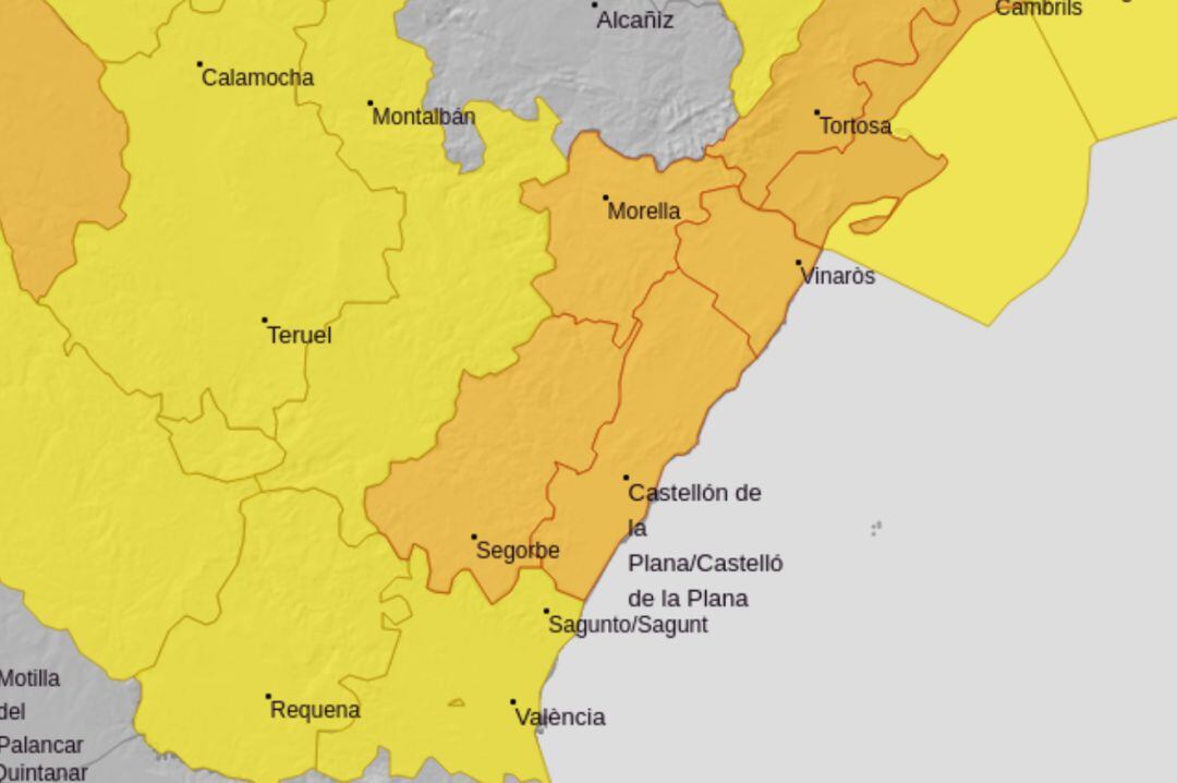 Mapa de alertas de la AEMET