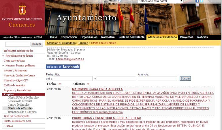El enlace ha sido retirado ya de la web municipal