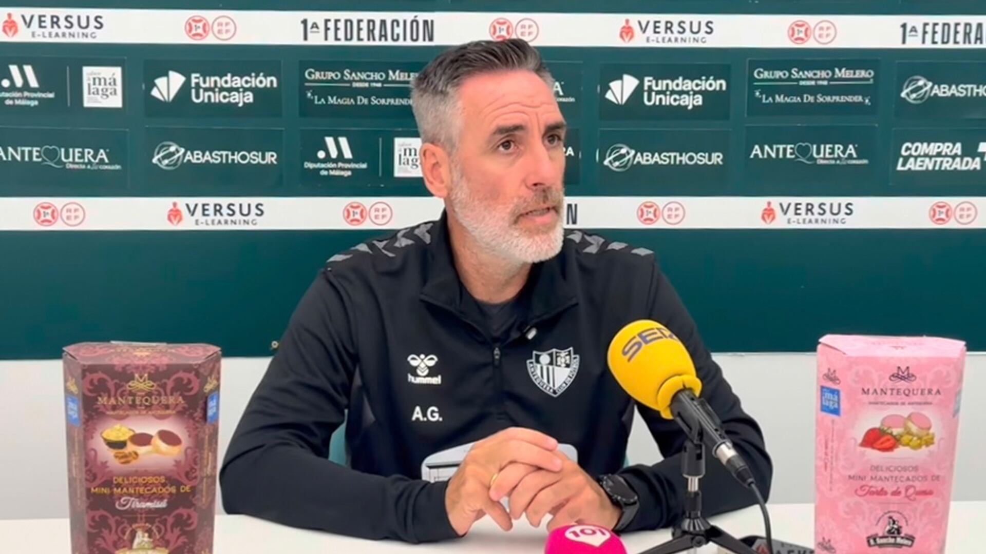 Abel Gómez, en la rueda de prensa previa al Antequera CF vs Marbella FC