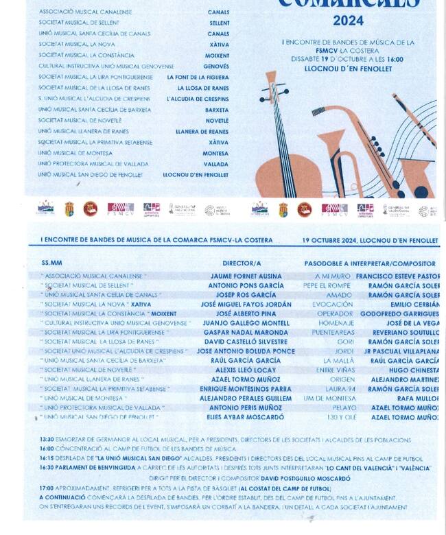 Programa del I Encuentro de Bandas de La Costera
