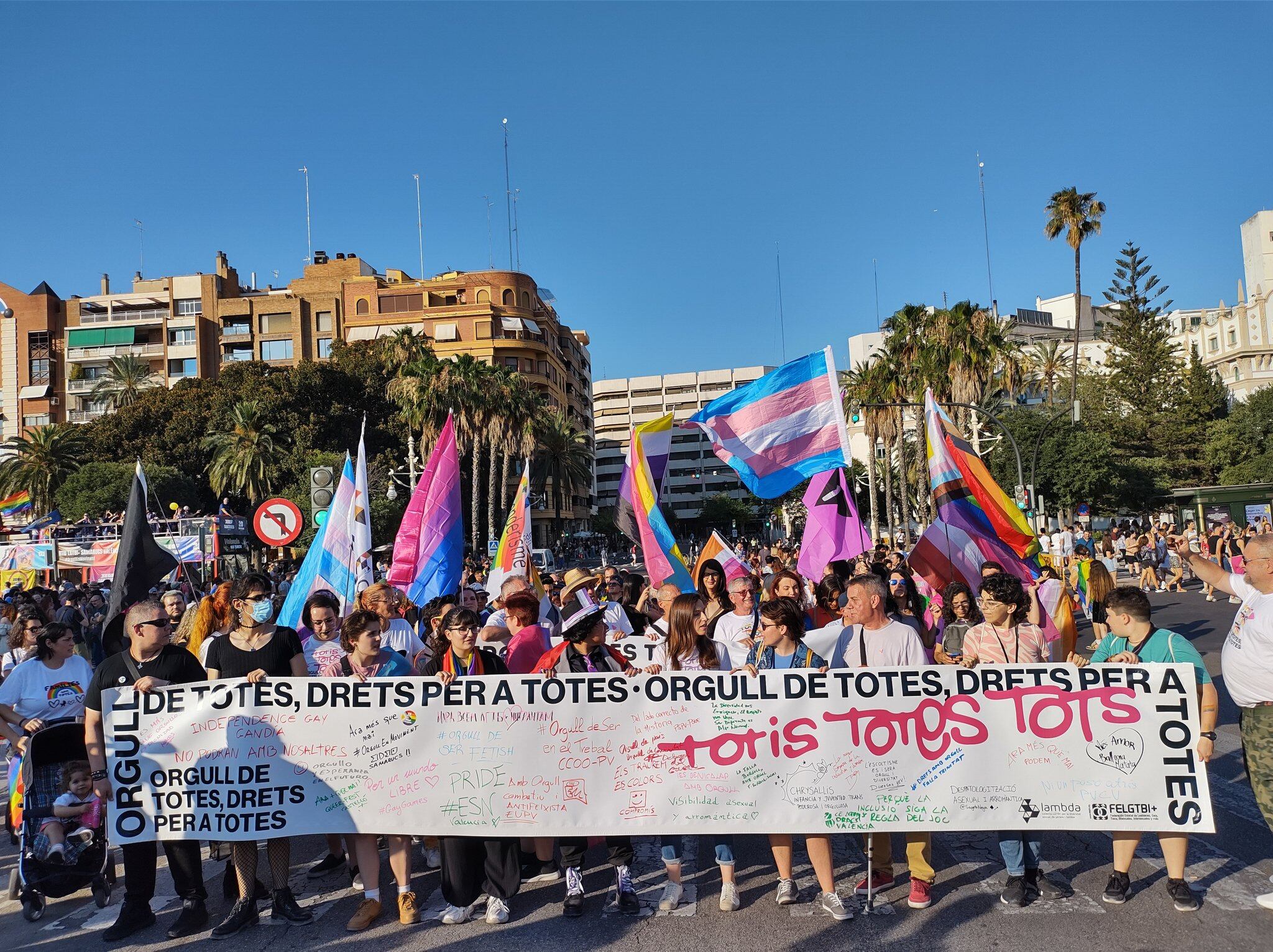 Cabecera de la manifestación del Orgullo LGTB 2023, este sábado en València.