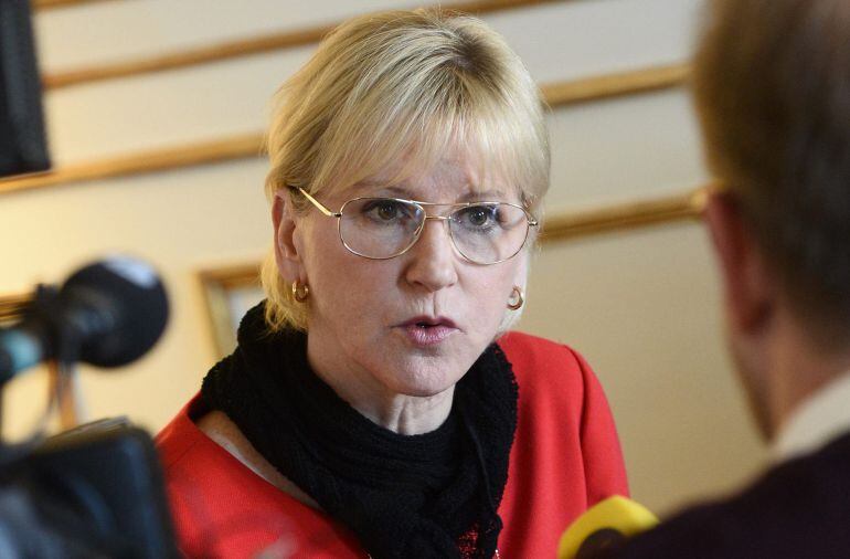 Swedish Foreign Minister Margot Wallstrom gestures during an interview with Sweden&#039;s TT News Agency at the Ministry of Foreign Affairs in central Stockholm, March 11, 2015. Saudi Arabia has recalled its ambassador from Stockholm, the Swedish foreign minis