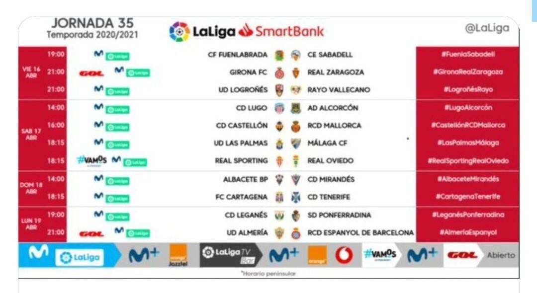 Horarios de la jornada 35