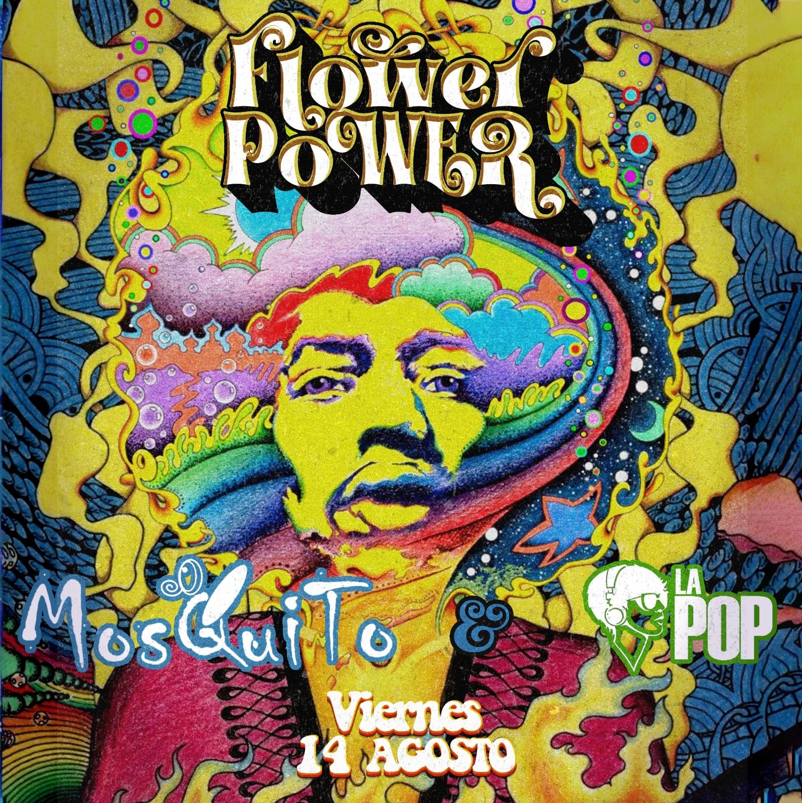 Cartel de la fiesta "Flower Power" de Mosquito