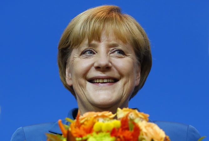 La canciller alemana Angela Merkel, comparece tras conocer su reelección.