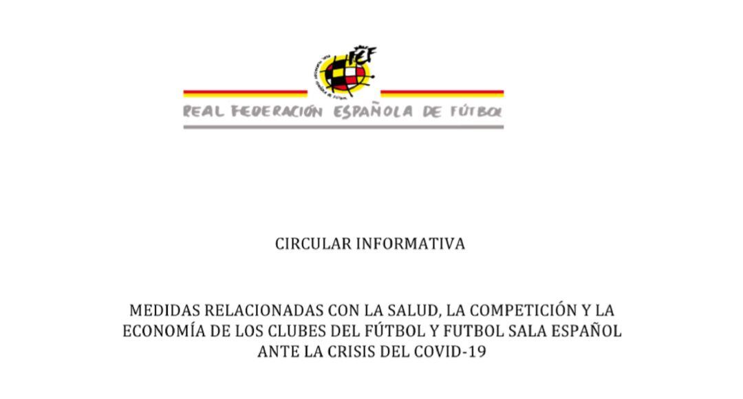 La circular emitida a los clubes de fútbol y fútbol sala por parte de la RFEF.