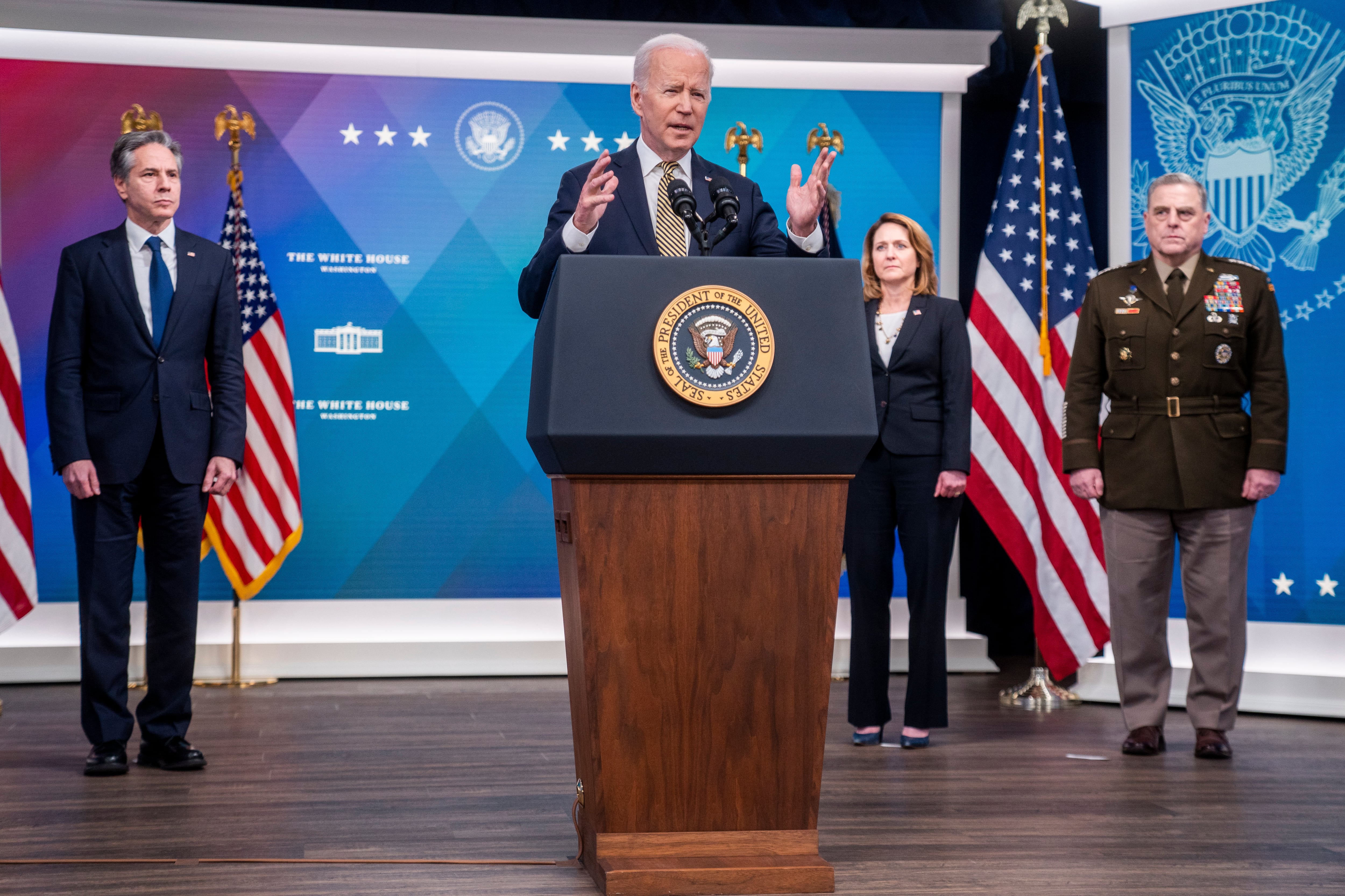 El presidente de Estados Unidos, Joe Biden, durante su rueda de prensa desde la Casa Blanca en la que ha anunciado el nuevo envío de armas a Ucrania