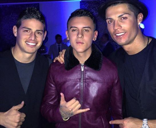 James, Kevin Roldán y Cristiano, durante la fiesta de cumpleaños