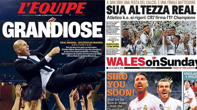 Portadas de L'Equipe, la Gazzetta y el Wales On Sunday