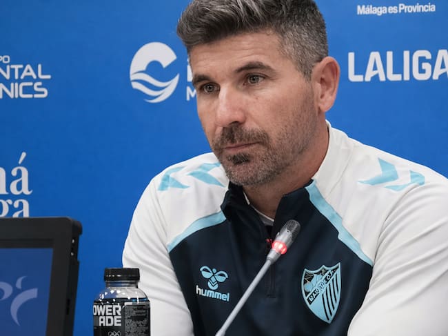 Juanfran Funes, en la sala de prensa de La Rosaleda