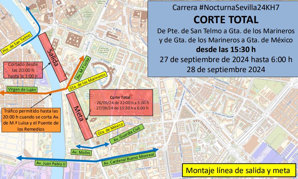 Cortes de Tráfico para la Carrera Nocturna del Guadalquivir