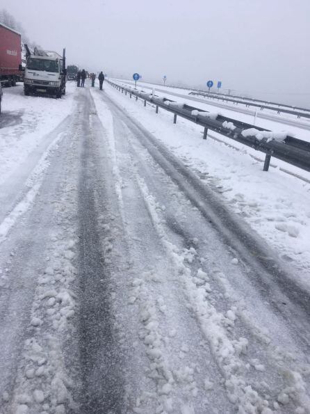 Estado de la A-66 a primera hora de este sábado.