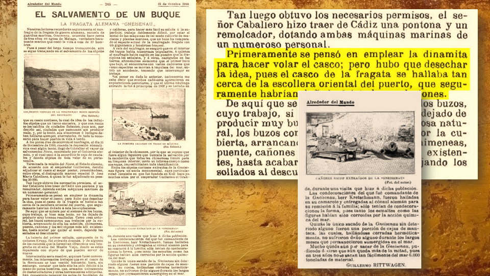 Noticias de la época sobre el rescate de la Gneisenau hundida en la costa de Málaga