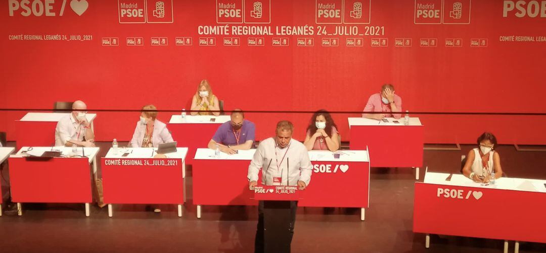 El alcalde de Parla, durante su intervención en el comité regional del PSOE-M este fin de semana